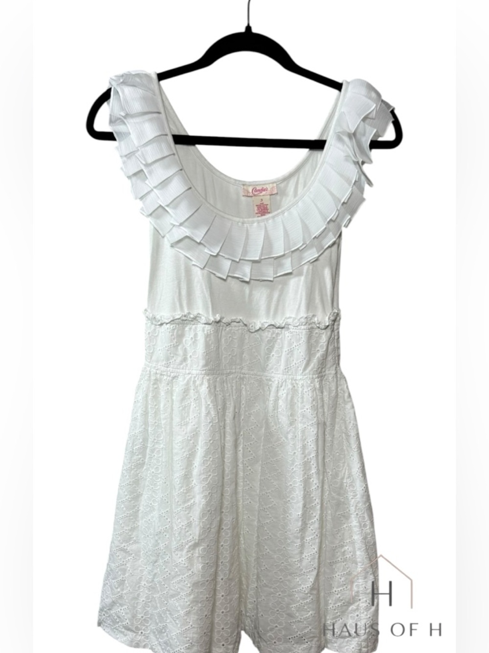 Candie's White Ruffle Neck Mini Dress